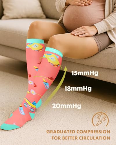 Image of Thick Soft Cotton Compression Socks for Women Men 15-20mmHg Knee High Breathable Cotton Socks for All Day Comfort