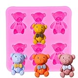 3D Cute Sitting Teddy Bear Doll with Bow Silicone Mold for Making Candy Desserts Gum Paste Pudding Crystal Cupcake Cake Topper Decor Soap Mould Ice Cube Fondant Jelly Shots Chocolate Pendant Charms