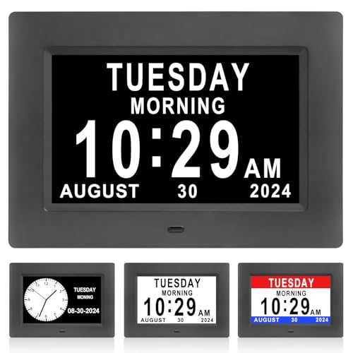 Jaihonda Dementia Clocks for Seniors,7 Inch Clock with Day and Date for Elderly,12 Alarms Option,Auto Dimmable,Large Display Digital Clock with Large Number