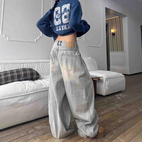 Y2K Streetwear Loose Jeans Retro Washed Jeans Women's Gothic Pants high Waist Wide Leg Harajuku Hip-hop Pants3