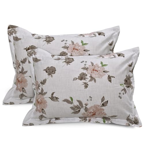 Image of Huesland by Ahmedabad Cotton 144 TC Cotton Pillow Covers Set of 2 - White, Dusty Rose & Dull Brown