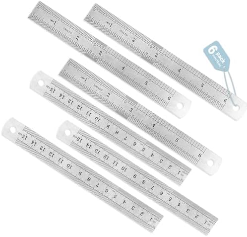 SEWACC 6-Inch Stainless Steel Pocket Ruler – Easy-to-Read Metal Straight Ruler With Detachable Clip, Lightweight For Carpenters & Engineers