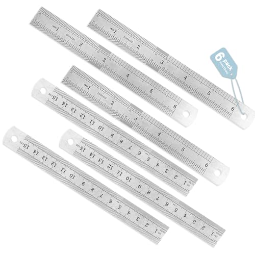 6 Pack Heavy Duty 6 INCH (15 CM) Steel Ruler Set