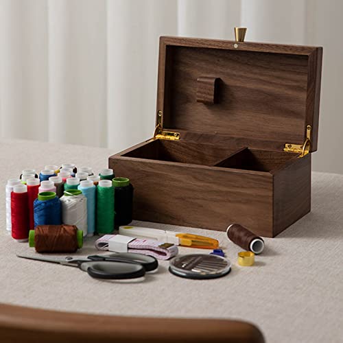Panier à couture en bois marron avec boîte extensible et ses accessoires universels