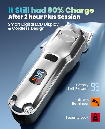 oneisall Dog Clippers for Grooming for Thick Heavy Coats/Low Noise Rechargeable Cordless Pet Shaver with Stainless Steel Blade/Waterproof Dog Shaver for Dogs Pets and Animals (Silver)