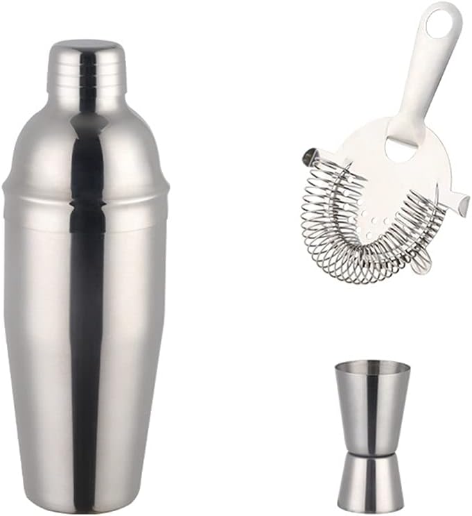 3PCS Stainless Steel Rainbow Boston Cocktail Set 750ml Cocktail Shaker Set with Strainer Measure Cup Bartender Kit Bar Tool Set(C)