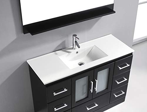 Virtu Usa Ms-6748-C-Es-001 Zola 48" Single Bathroom Vanity White Ceramic Top And Square Sink With Brushed Nickel Faucet And Mirror, 48 Inches, Dark Espresso #TOP7