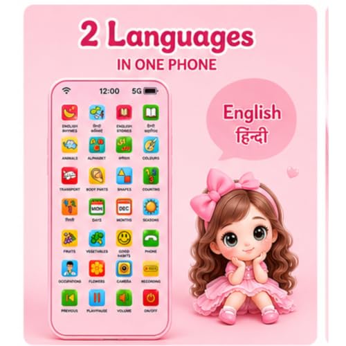 Image of Mashes Kids Phone with Voice Recording, 28 Learning Functions, Hindi & English Educational Toy Phone Pretend Play Mobile for Boys & Girls 2+ Years