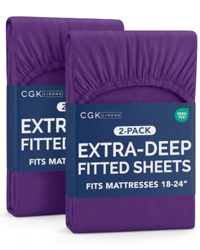 Image of CGK Linens 2 Pack Extra Deep Twin XL Fitted Sheets - Purple