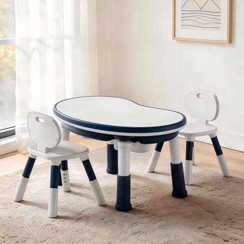 GAPPA Mesa y Silla Infantil 5en1: niños 3-8 años, Altura Regulable. Contenedor de Agua y Arena, Tablero Reversible para Bloques y Dibujo, 2 cajones (Azul)