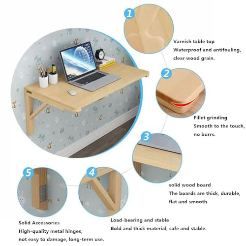 Table murale rabattable bois 120x40 cm, bureau flottant aux finitions soignées