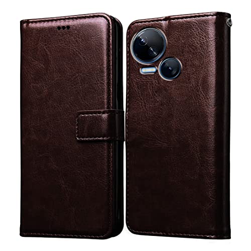 Image of Amazon Brand - Solimo Flip Leather Mobile Cover (Soft, Flexible & Kickstand Back case) Compatible for Tecno Spark 10 5G (Coffee)