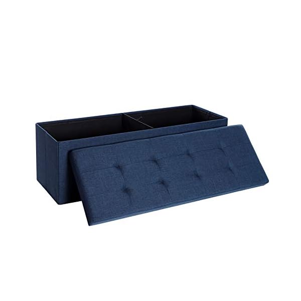 SONGMICS 43 Inches Folding Storage Ottoman Bench, Storage Chest, Foot Rest Stool, Bedroom Bench with Storage, Dark Blue ULSF77IN