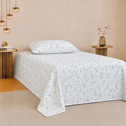 Image of Jaipur Weaves Single Bed Cotton Bedsheet with 1 Pillow Cover, 100% Pure Cotton Single Bedsheet 60x90 Inches, 240 TC Soft Breathable Bed Sheet - (Spring Tulips Brown, Single)