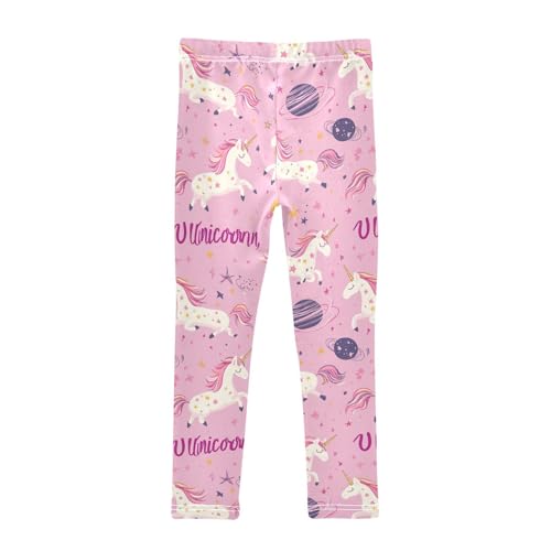 Cute Space Unicorns Girls' Leggings Toddler Doodles Space Stars Planets Kids Yoga Pants Dance Active Tights 4T2