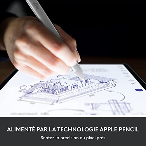 Logitech Crayon Stylet numérique pour iPads avec ports USB-C doté de la technologie Apple Pencil, précision au pixel près et pointe intelligente dynamique avec charge rapide - Argent