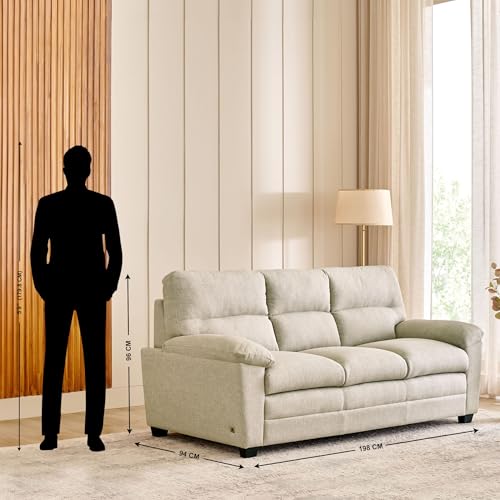 Image of Home Centre | Mojo | Fabric|Solid Wood | 3 Seater Sofas | Beige | 1 Year Warranty