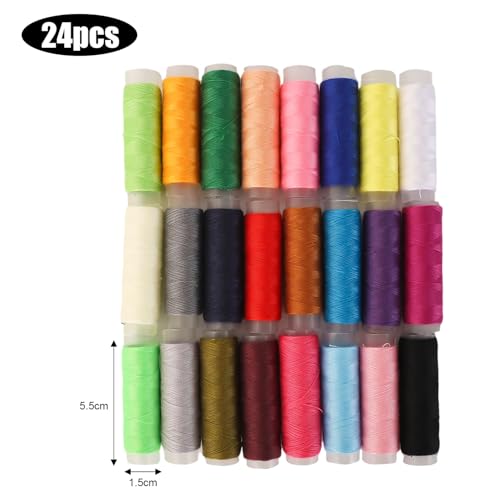 Hilos de costura para máquina y bordado DIY para ropa hechos a mano, portátil para uso doméstico con punzonado manual (24 rollos, 5.5 x 1.5 x 1.5 cm) miniatura 2