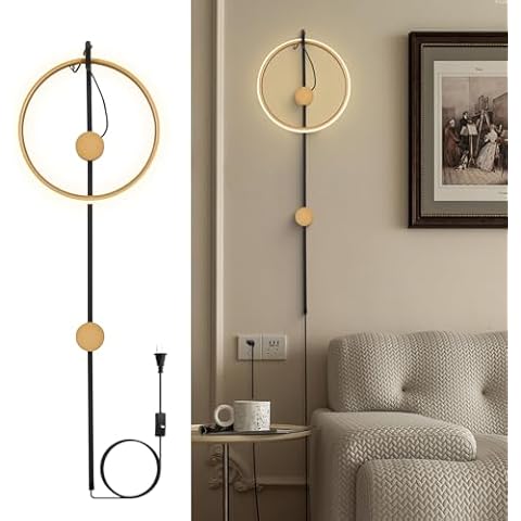 ZEROUNO Plug in Wall Sconce, 10W Indoor Circle LED Wall Light with Plug-in Cord, Modern Angle Adjustable Wall Mounted Light, Wall Lamp for Bedroom Living Room Study Hallway Bedside etc. Cover