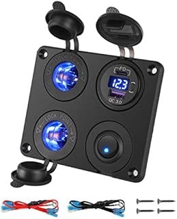 Thlevel 12V Car Charger Switch Panel PD Type C & QC3.0 USB Cigarette Lighter Socket LED Digital Voltmeter with ON/OFF Toggle Switch for Boat Truck Caravan