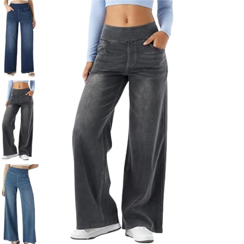 Grevela Pull Up Jeans Women's Stretch High Waist Wide Leg Fit Pocket Straight Loose Jeans