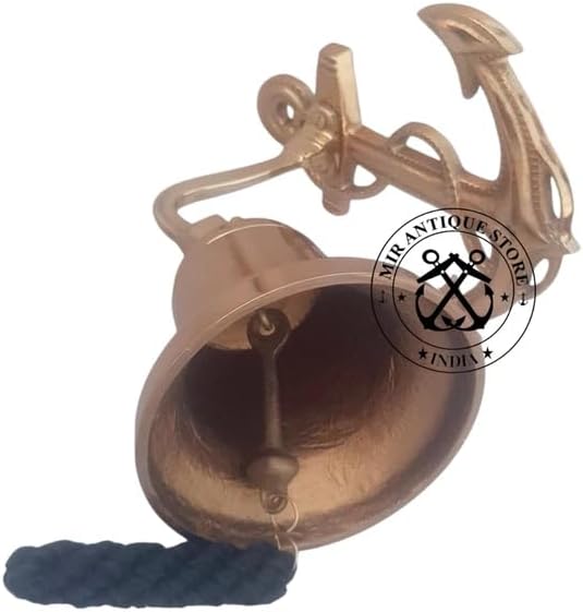 5 Inch Antique Gold Anchor Ship Bell – Nautical Marine Bell for Door or Wall Mount – Vintage Maritime Decorative Bell for Home, Bar, and Gifts – Solid Aluminum Coastal Décor