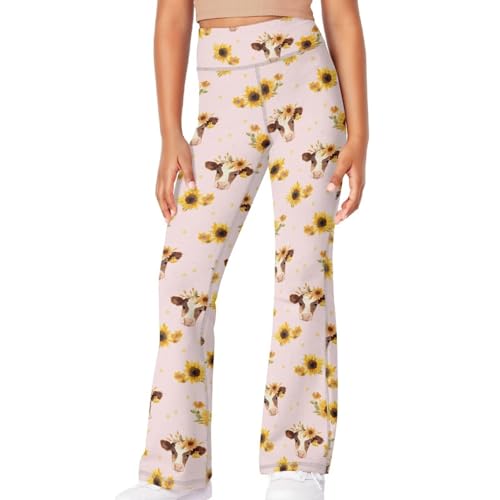 Highland Cow Pants for Girls Size 5-14 Sunflower Soft Workout Flare Leggings for Yoga Gym Running4