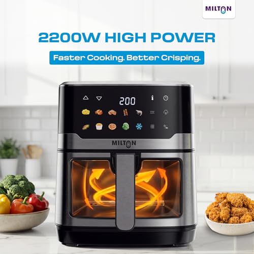 Image of Milton Steam Air Fryer Oven 6.5L, 2200W | Air Fry, Bake, Roast & Steam |Glass Window| 360 Rapid Air Circulation |10 Presets| Digital Touch Panel | Up to 90% Less Oil | Auto Shut-Off | 1 Year Warranty