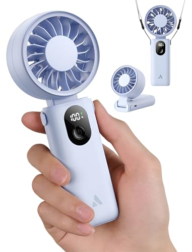 Image of Aecooly Mighty Portable Handheld Fan | 26H Max Cooling Time | 3 Flexible Modes | 5 Speeds Wind | Battery Level Display | USB Rechargeable Mini Personal Battery Powered, Gifts for Women, Travel -Blue
