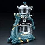 Kinbolas Keramik-Hirsch-Tee-Ei für losen Tee, chinesisches Kung-Fu-Borosilikatglas, Teekessel, magnetische Wasserableitung, drehbare Abdeckung, Schüssel, Lazy Drip Semi-AUT (Größe: Hirsch-Teekanne)