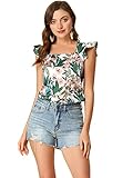 Allegra K Women's Tropical Tank Top Floral Print Square Neck Summer Beach Tops Medium Green