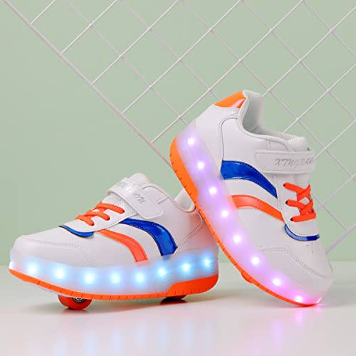 Kimigia Buty dla chłopców i dziewczynek, z kółkami LED, świecące podwójne kółka, buty z oświetleniem LED, lekkie buty outdoorowe, 7 kolorów, zmiana kolorów, kółka gimnastyczne, Białe koła podwójne