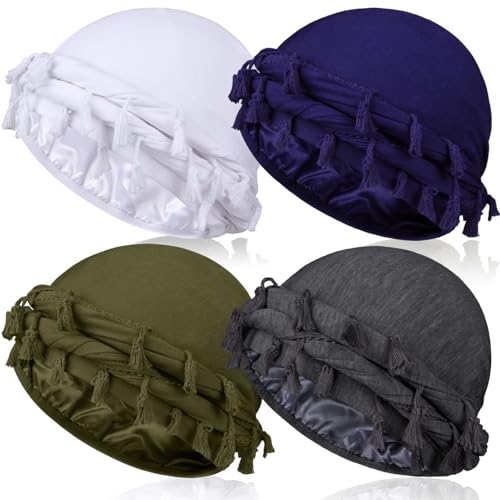 MLTUARG 4 Pieces Satin Lined Turban Silky Head Wraps for Men Turban Head Scarf for Hair