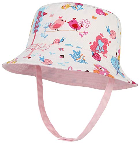 Cloudkids Chapeau Bébé Fille été Bob Bébé Anti-UV UPF50+ Chapeau de Soleil en Coton Double-Face Protection Voyage Camping Plage (1-2 Ans, Rose)