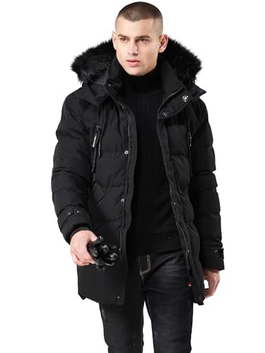WEEN CHARM Men's Long Winter Parka Jacket Warm Water Resistant Puffer Coat with Removable Faux Fur Hood