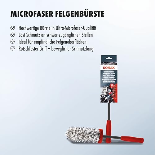 SONAX Microfaser FelgenBürste (1 Stück) zur kratzfreien, schonenden und unterstützenden Felgenreinigung von Stahlfelgen, Alufelgen und Chromfelgen | Art-Nr. 04179410