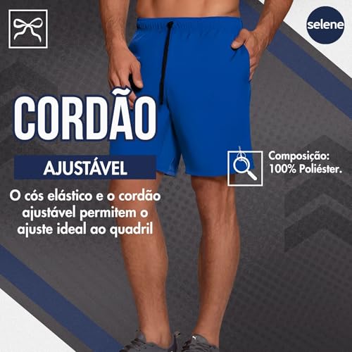 SELENE Bermuda Dry Fit Masculina Short Academia Esportivo, Royal, GG