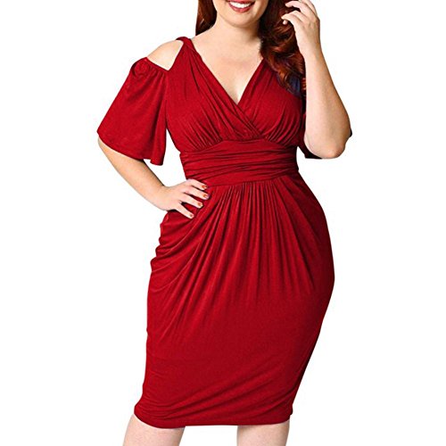 FAMILIZO -Vestidos Tallas Grandes Mujer Fiesta Vestidos Tallas Grandes Mujer Verano Vestidos Sin Hombros Blanco Vestidos Mujer Talla Grande Fiesta Corto Vestidos Manga Corta Mujer Fiesta (L, Rojo)