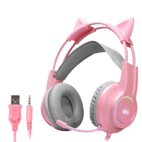 HEADSET FONE GAMER COM MICROFONE E LED P3/P2 - KP-GA04 ROSA