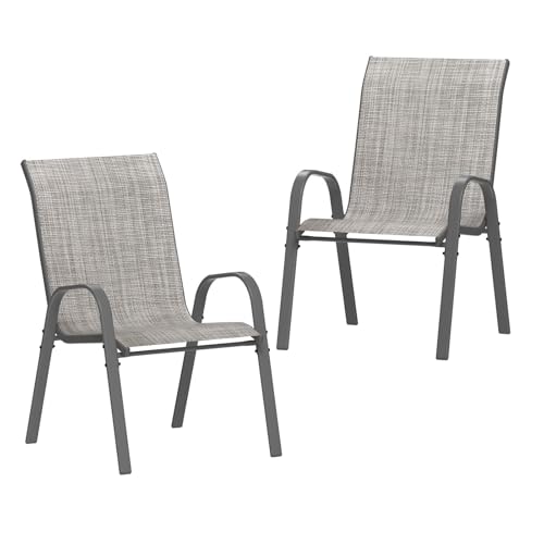 Image of Amopatio Patio Chairs Set of 2, Outdoor Stackable Dining Chairs for All Weathe, Breathable Garden Outdoor Furniture for Backyard Deckr(Light Grey)
