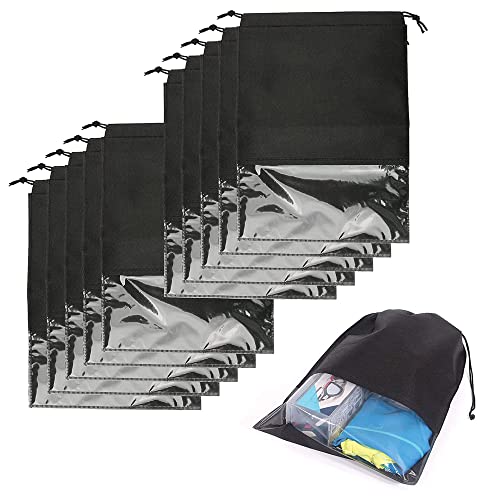 10 Stück Shoe Bag mit Kordelzug schuhbeutel Baumwolle Transparente Schuhtasche Set Tragbarer Schuhsack Große Wasserfeste Schuhbeutel 32 * 44cm Ideal für Reisen oder Zuhause-Aufbewahrung Schwarz Cover