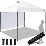 Eurmax USA NOMATTER ONE-Person Open&Close 10x10ft Pop Up Canopy Tent,Portable Shelter Canopy for Outdoor Events with 1 Removable Sidewall,Instant Canopies,Temporary Sunshade,Bonus 4 Sand Bags(White)