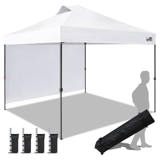 Eurmax 10 x 10 Pop up Canopy Commercial Tent Outdoor Instant Canopies Party Shelter with 4 Zippered Sidewalls and Roller Bag Bonus Canopy Sand Bags(White)