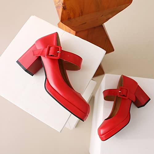 LEHOOR Women Chunky Platform Mary Jane Pumps Square Toe Buckled Ankle Strap 3" Block High Heels Mary Janes Lolita Shoes Goth Punk Heels Closed Toe Sandals Girl Office Work Fashion Trendy 4-15 M US 6