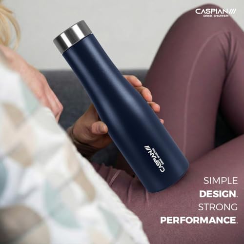 Image of CASPIAN / / / Aqua ISI Certified Stainless Steel Water Bottle (Royal Blue, 1 Litre) | Leak Proof Thunder for Fridge Home Office Travel School Kids Boys Girls Adults Sports Gym Yoga Gift | BPA Free