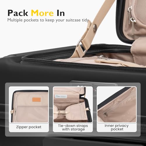 LEVEL8 Top Opening Carry on Luggage Expandable, Large Suitcases with Wheels Airline Approved, Hardside Luggage with Spinner Wheel for Men Women, 20 Inch, Black2