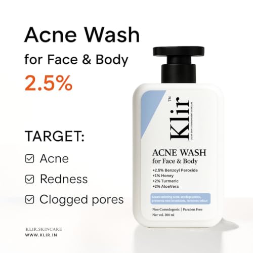 Image of Klir 2.5% Anti Acne Body Wash - Deep Cleanse Pores, Removes Acne, bumps & odour(200 ml)