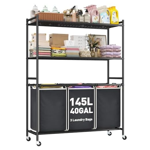 Raybee Laundry Sorter 3 Section Rolling Laundry Hamper Cart with Shelf 145L Large Laundry Basket Organizer 3 Compartment Hampers for Laundry Room Organization Laundry Station with Lockable Wheel,Black