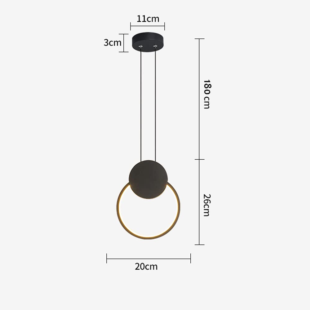 2 Piezas Lámpara Colgante LED Redonda 11W, Lámpara de Techo Moderna Aluminio Creativa Iluminación de Techo para Cocina Comedor Salón Dormitorio, Negro