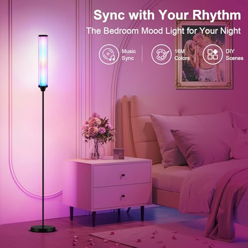 Image of FRIDEKO HOME Smart Corner LED Floor Lamps for Bedroom, Black 12W 1500LM | Color Changing Lamp with Music Sync, App & Remote Control, 16M Colors, 200+ Dynamic Scenes for Living Room Gaming Party Decor